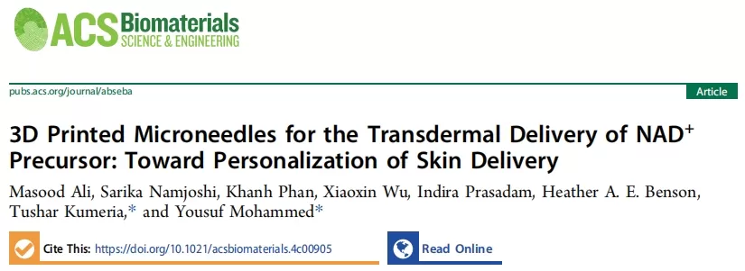 3D-Printed Microneedles Facilitate NMN Penetration into the Skin Towards Personalized Transdermal Delivery